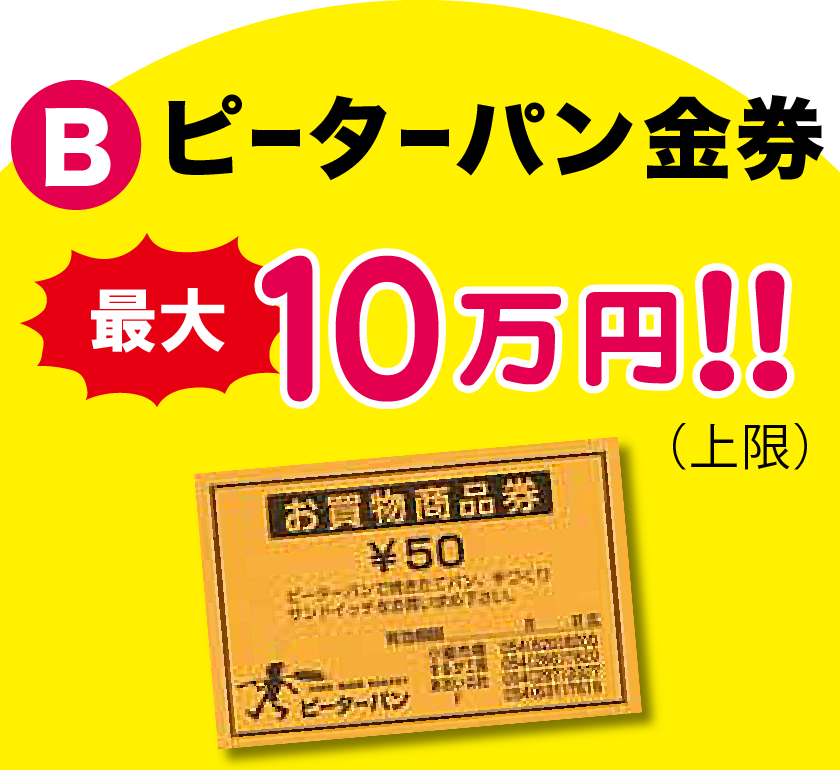 B ピーターパン金券 最大10万円！！（上限）